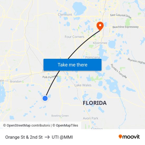 Orange St & 2nd St to UTI @MMI map