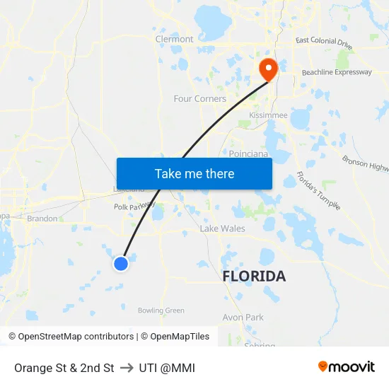 Orange St & 2nd St to UTI @MMI map