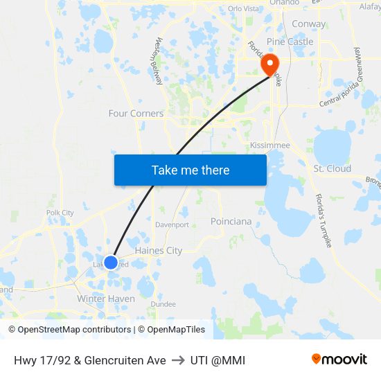 Hwy 17/92 & Glencruiten Ave to UTI @MMI map