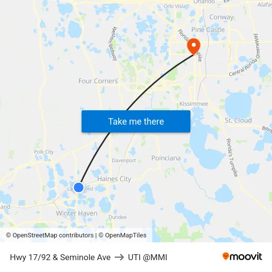 Hwy 17/92 & Seminole Ave to UTI @MMI map