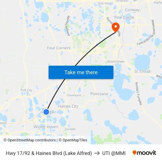 Hwy 17/92 & Haines Blvd (Lake Alfred) to UTI @MMI map