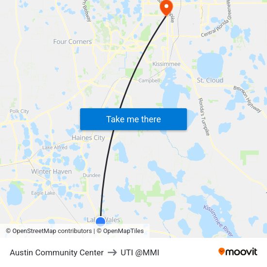 Austin Community Center to UTI @MMI map
