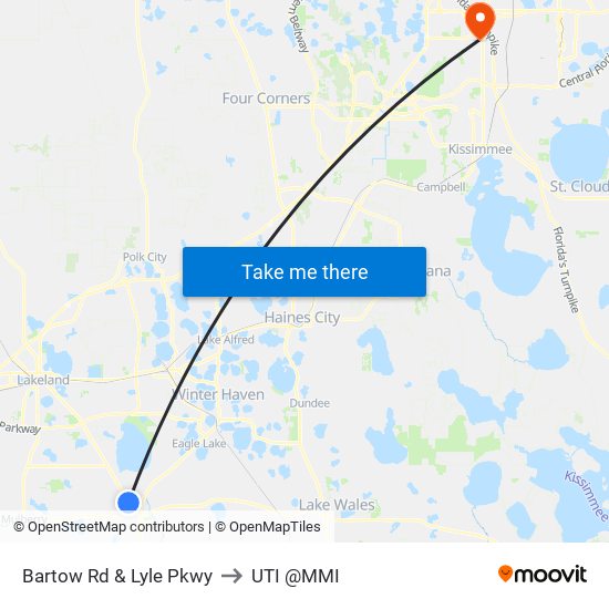 Bartow Rd & Lyle Pkwy to UTI @MMI map