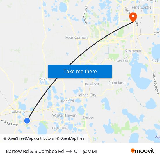 Bartow Rd & S Combee Rd to UTI @MMI map