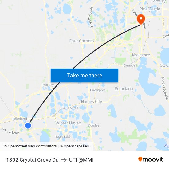 1802 Crystal Grove Dr. to UTI @MMI map