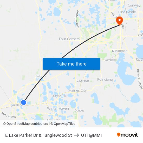 E Lake Parker Dr & Tanglewood St to UTI @MMI map