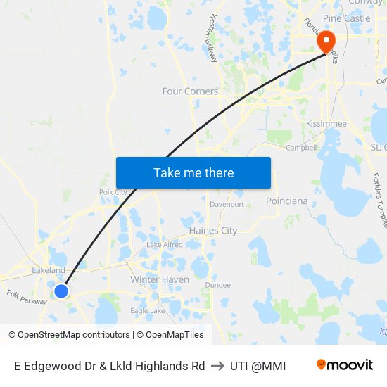 E Edgewood Dr & Lkld Highlands Rd to UTI @MMI map