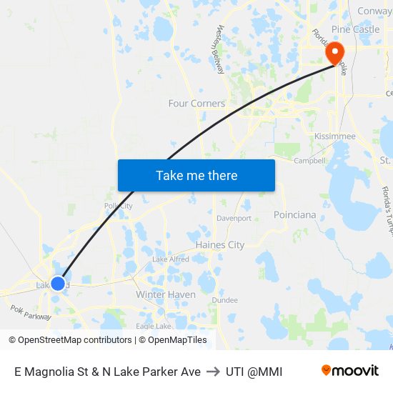 E Magnolia St & N Lake Parker Ave to UTI @MMI map