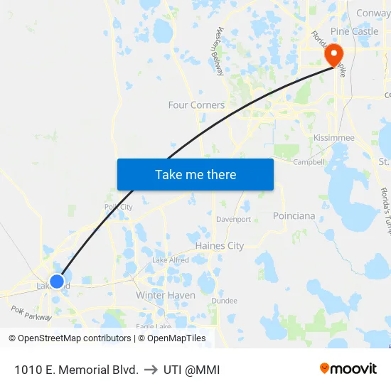 1010 E. Memorial Blvd. to UTI @MMI map
