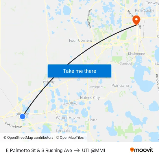 E Palmetto St & S Rushing Ave to UTI @MMI map