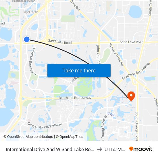 International Drive And W Sand Lake Road to UTI @MMI map