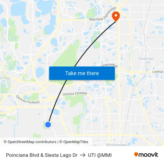 Poinciana Blvd & Siesta Lago Dr to UTI @MMI map