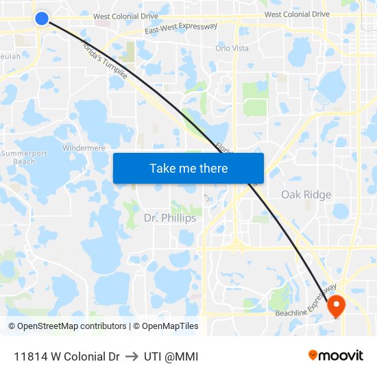 11814 W Colonial Dr to UTI @MMI map