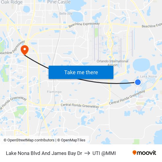 Lake Nona Blvd And James Bay Dr to UTI @MMI map