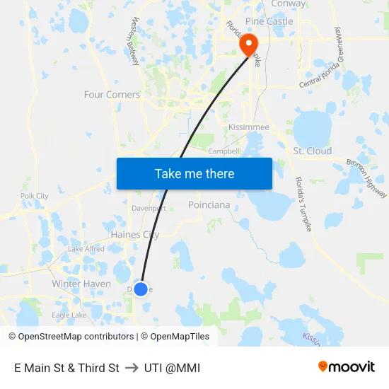 E Main St & Third St to UTI @MMI map