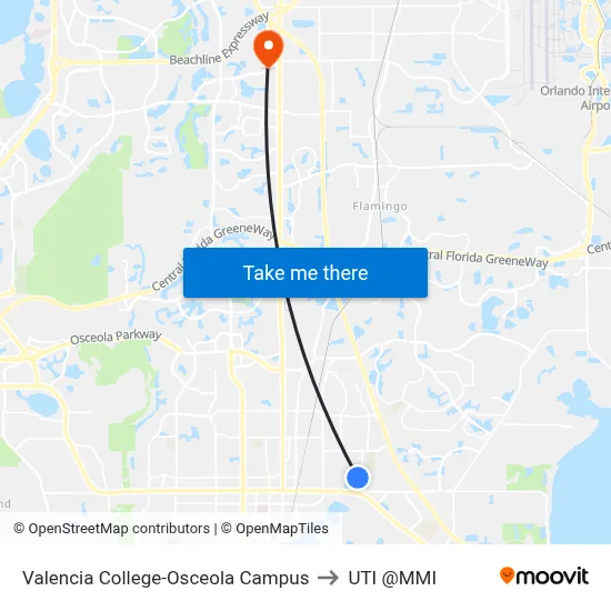 Valencia College-Osceola Campus to UTI @MMI map
