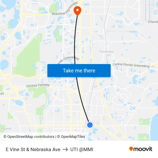 E Vine St & Nebraska Ave to UTI @MMI map