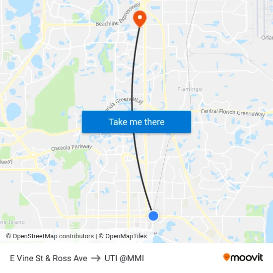 E Vine St & Ross Ave to UTI @MMI map