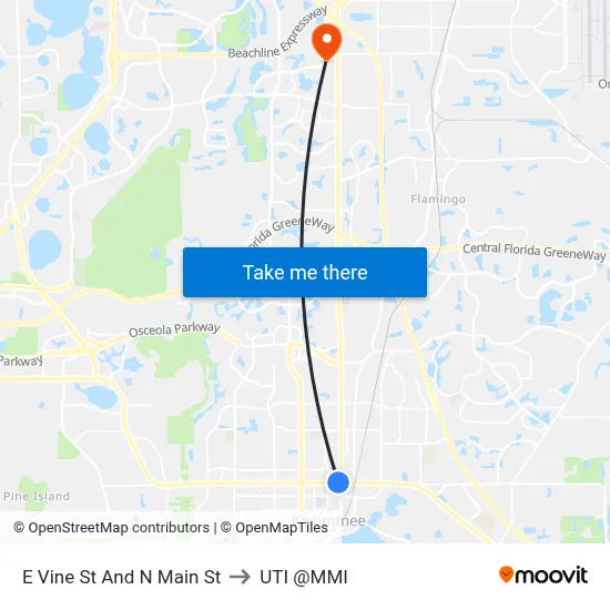 E Vine St And N Main St to UTI @MMI map