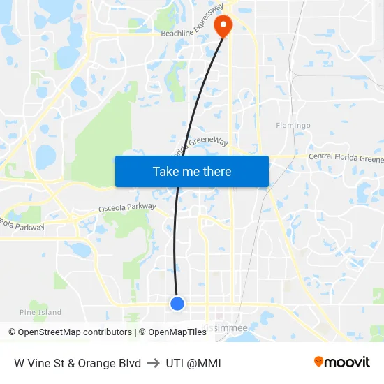 W Vine St & Orange Blvd to UTI @MMI map