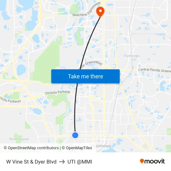 W Vine St & Dyer Blvd to UTI @MMI map