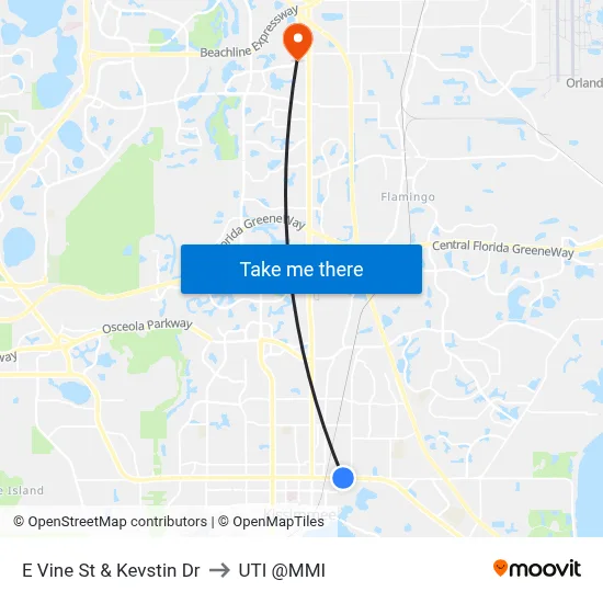 E Vine St & Kevstin Dr to UTI @MMI map