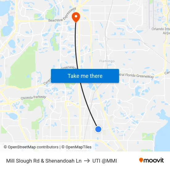 Mill Slough Rd & Shenandoah Ln to UTI @MMI map