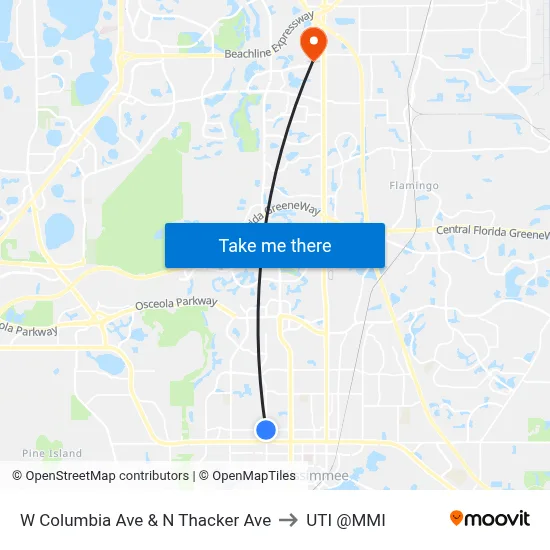 W Columbia Ave & N Thacker Ave to UTI @MMI map