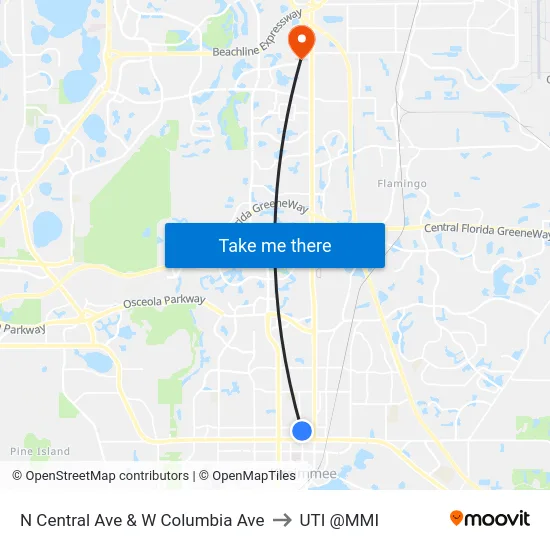 N Central Ave & W Columbia Ave to UTI @MMI map