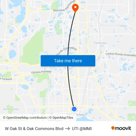 W Oak St & Oak Commons Blvd to UTI @MMI map