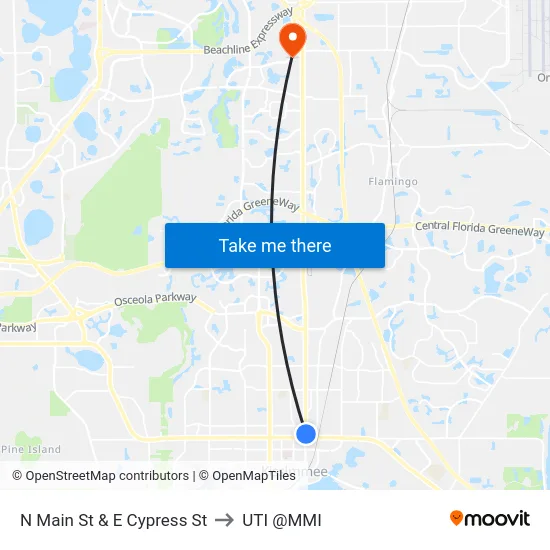 N Main St & E Cypress St to UTI @MMI map