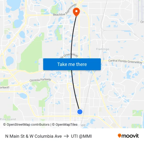 N Main St & W Columbia Ave to UTI @MMI map