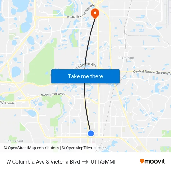 W Columbia Ave & Victoria Blvd to UTI @MMI map