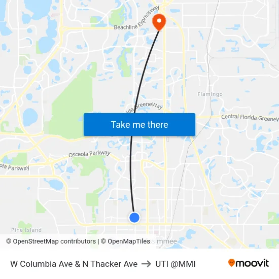 W Columbia Ave & N Thacker Ave to UTI @MMI map