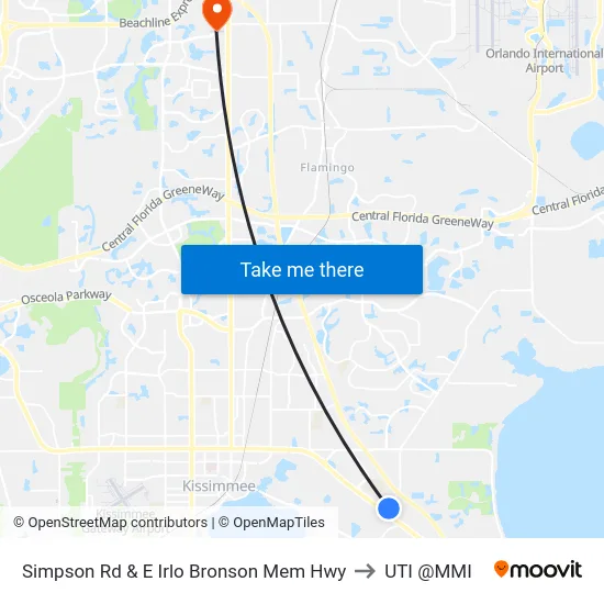 Simpson Rd & E Irlo Bronson Mem Hwy to UTI @MMI map