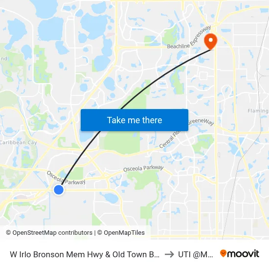 W Irlo Bronson Mem Hwy & Old Town Blvd to UTI @MMI map