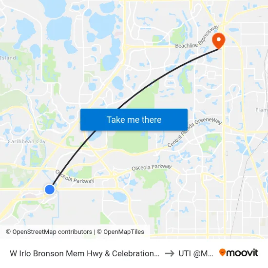 W Irlo Bronson Mem Hwy & Celebration Ave to UTI @MMI map