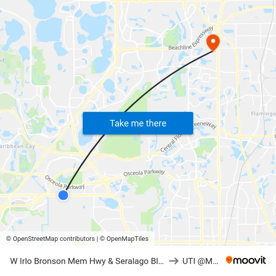 W Irlo Bronson Mem Hwy & Seralago Blvd to UTI @MMI map