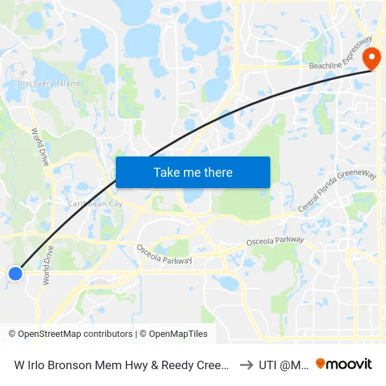 W Irlo Bronson Mem Hwy & Reedy Creek Blvd to UTI @MMI map