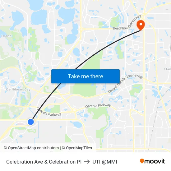 Celebration Ave & Celebration Pl to UTI @MMI map