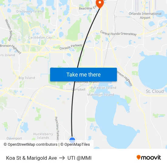 Koa St & Marigold Ave to UTI @MMI map