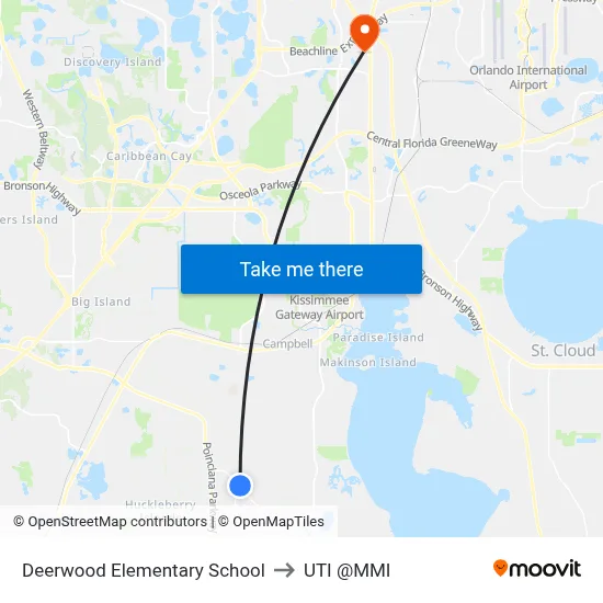 Deerwood Elementary School to UTI @MMI map