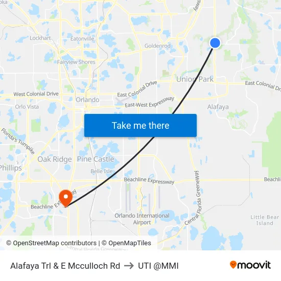 Alafaya Trl & E Mcculloch Rd to UTI @MMI map