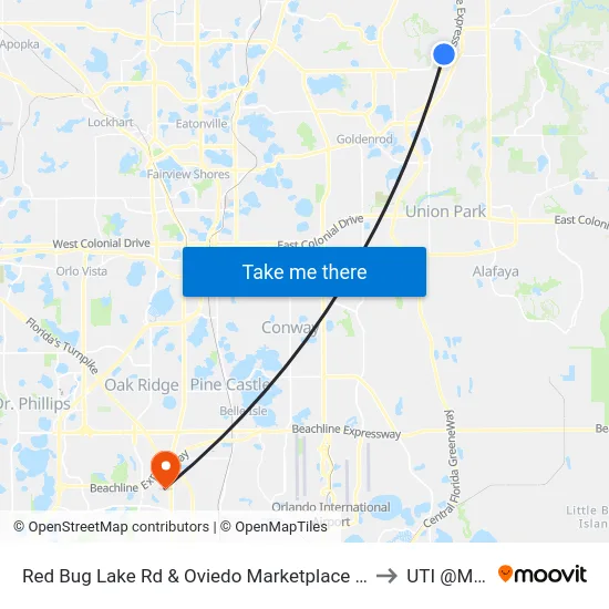 Red Bug Lake Rd & Oviedo Marketplace Blvd to UTI @MMI map