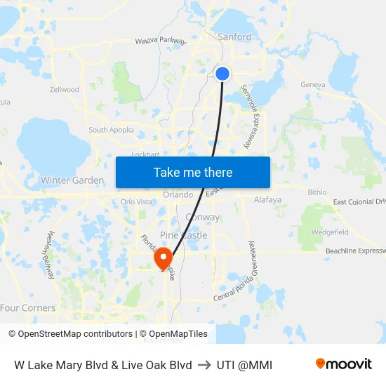W Lake Mary Blvd & Live Oak Blvd to UTI @MMI map
