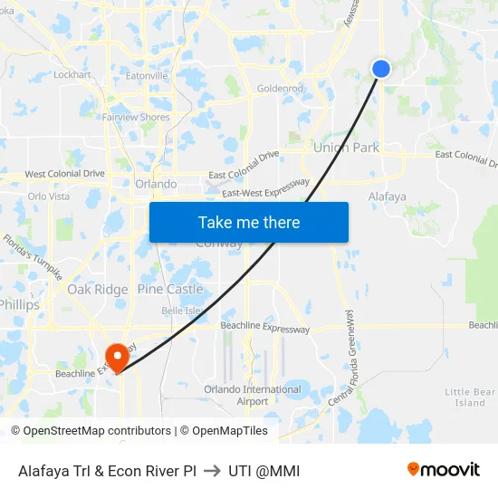 Alafaya Trl & Econ River Pl to UTI @MMI map