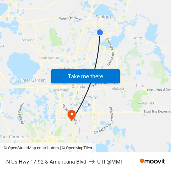 N Us Hwy 17-92 & Americana Blvd to UTI @MMI map