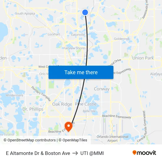 E Altamonte Dr & Boston Ave to UTI @MMI map