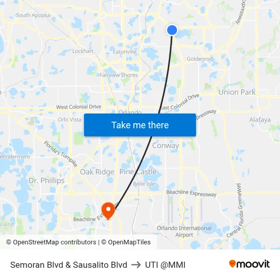 Semoran Blvd & Sausalito Blvd to UTI @MMI map