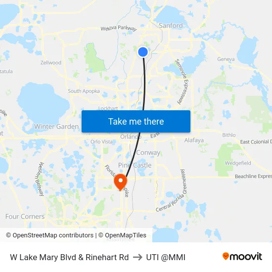 W Lake Mary Blvd & Rinehart Rd to UTI @MMI map